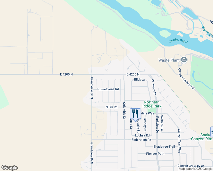 map of restaurants, bars, coffee shops, grocery stores, and more near 799 Hometowne Road in Twin Falls