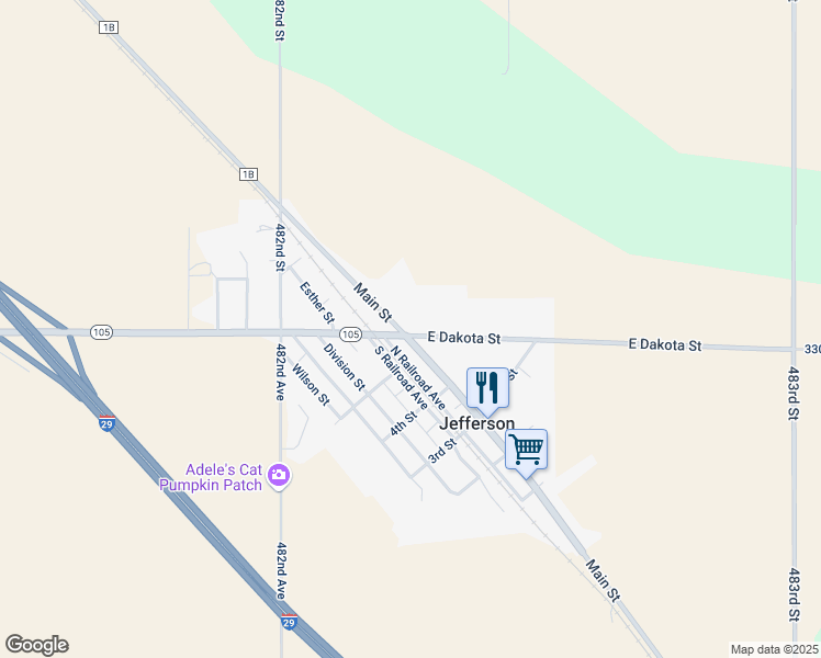 map of restaurants, bars, coffee shops, grocery stores, and more near 101 East Dakota Street in Jefferson
