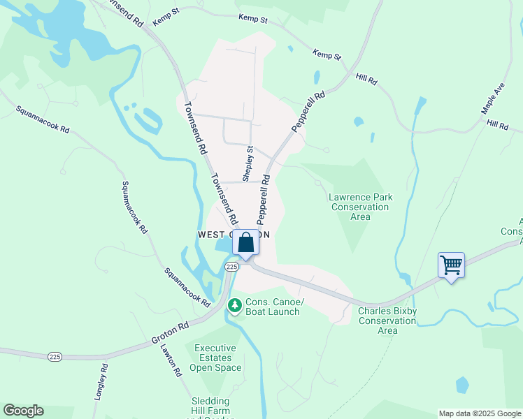map of restaurants, bars, coffee shops, grocery stores, and more near 47 Pepperell Road in Groton