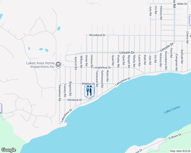 map of restaurants, bars, coffee shops, grocery stores, and more near 3142 Tamarack Road in Lake Geneva