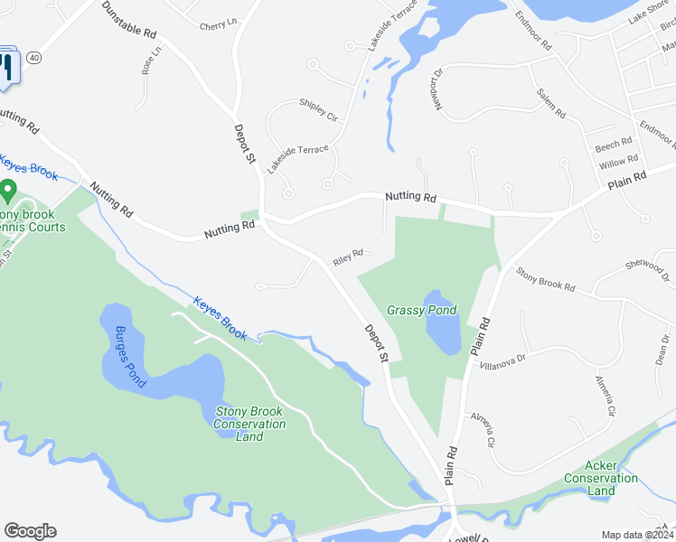 map of restaurants, bars, coffee shops, grocery stores, and more near 115 Depot Street in Westford