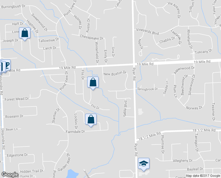 map of restaurants, bars, coffee shops, grocery stores, and more near 3661 Warwick Drive in Sterling Heights