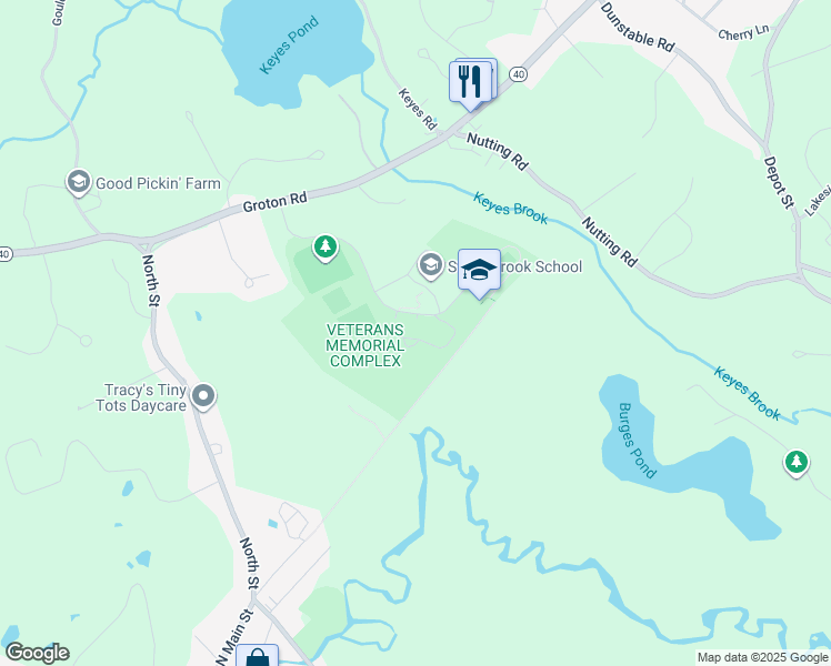 map of restaurants, bars, coffee shops, grocery stores, and more near 7 Farmer Way in Westford