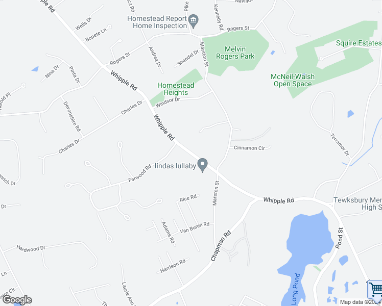 map of restaurants, bars, coffee shops, grocery stores, and more near 580 Whipple Road in Tewksbury