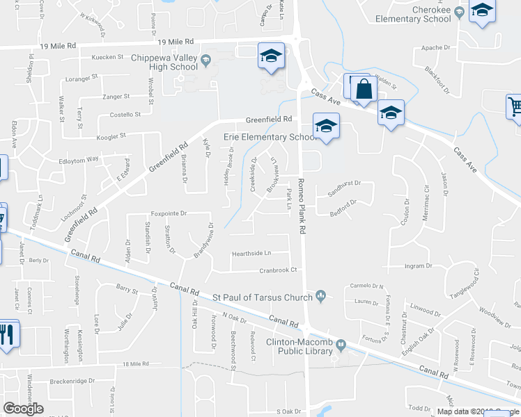 map of restaurants, bars, coffee shops, grocery stores, and more near 41984 Brookview Lane in Clinton Township