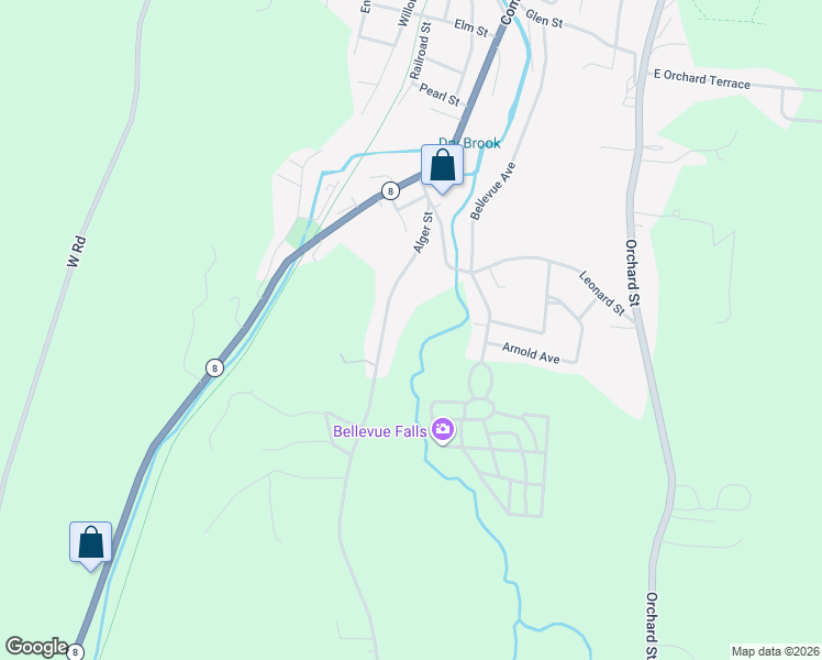 map of restaurants, bars, coffee shops, grocery stores, and more near 54 Alger Street in Adams
