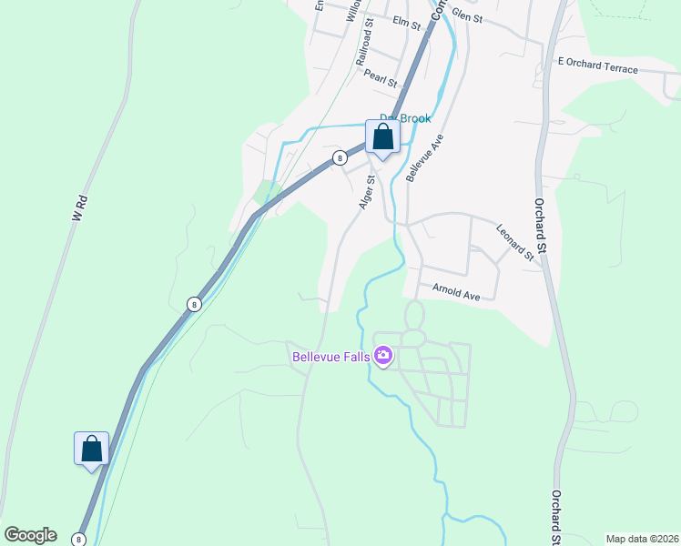 map of restaurants, bars, coffee shops, grocery stores, and more near 54 Alger Street in Adams