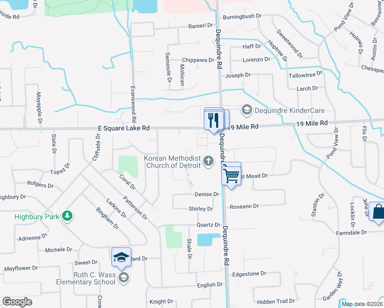 map of restaurants, bars, coffee shops, grocery stores, and more near 5874 Colleen Drive in Troy