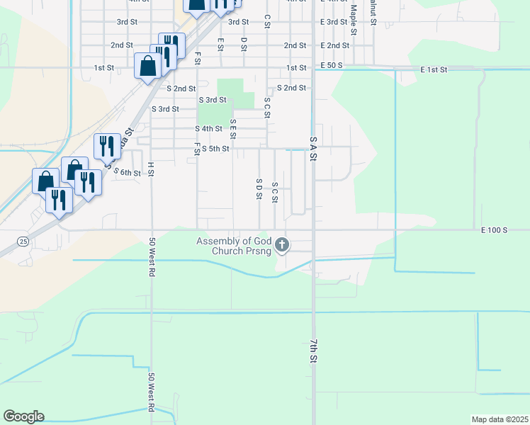 map of restaurants, bars, coffee shops, grocery stores, and more near 801 South D Street in Rupert