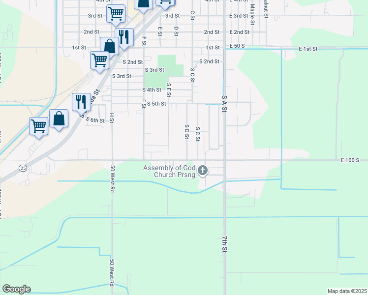 map of restaurants, bars, coffee shops, grocery stores, and more near 801 South D Street in Rupert