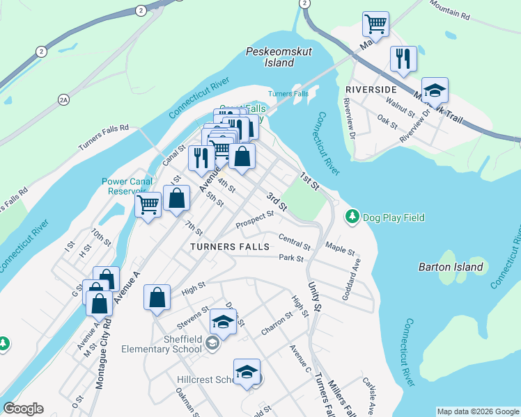 map of restaurants, bars, coffee shops, grocery stores, and more near 146 4th St in Montague