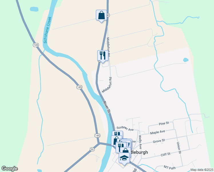 map of restaurants, bars, coffee shops, grocery stores, and more near 123 Middlefort Street in Middleburgh