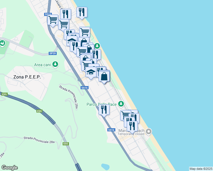map of restaurants, bars, coffee shops, grocery stores, and more near 106 Via Gabriele D'Annunzio in Pineto
