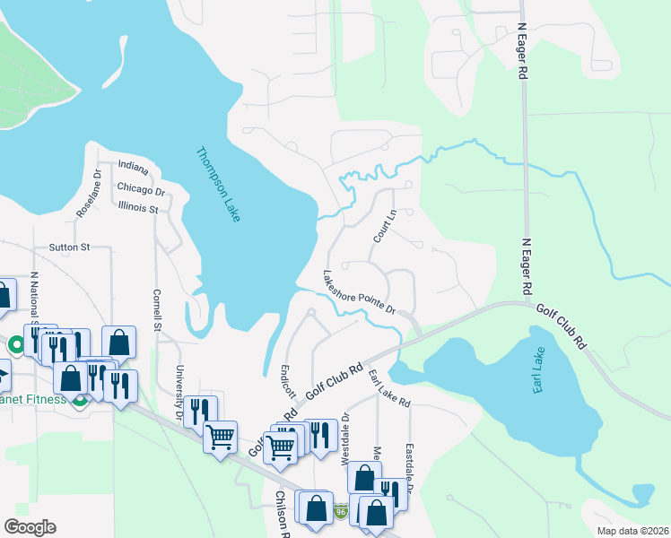 map of restaurants, bars, coffee shops, grocery stores, and more near 179 Lakeshore Vista in Howell
