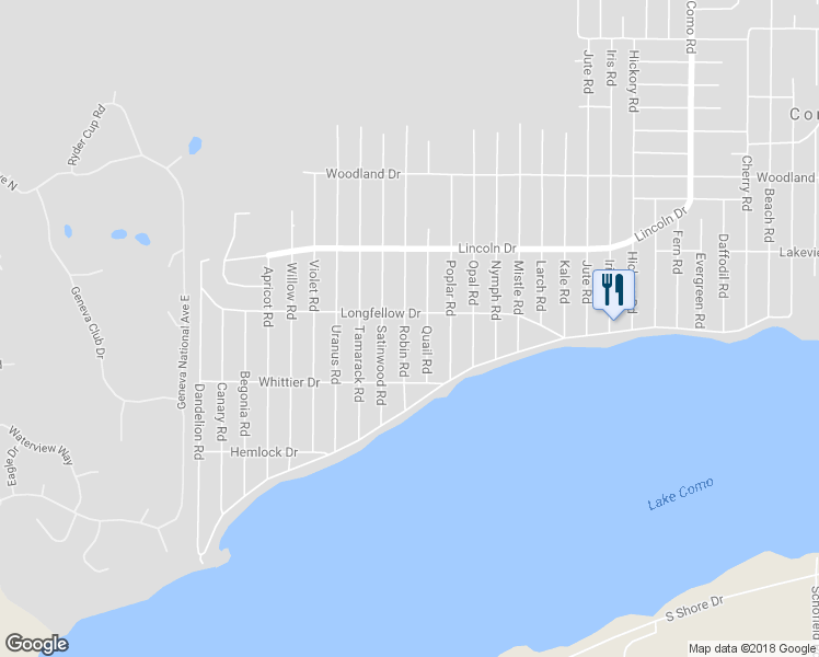 map of restaurants, bars, coffee shops, grocery stores, and more near N3142 Robin Road in Lake Geneva