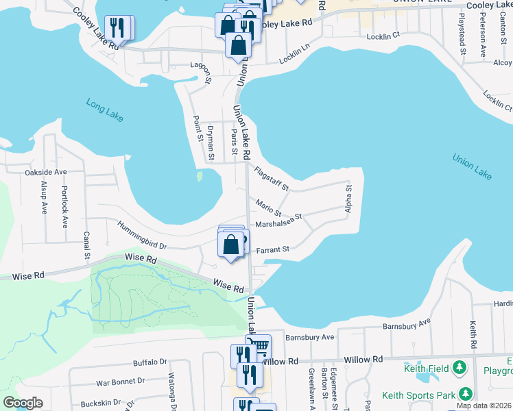 map of restaurants, bars, coffee shops, grocery stores, and more near 2005 Union Lake Road in Commerce Charter Township