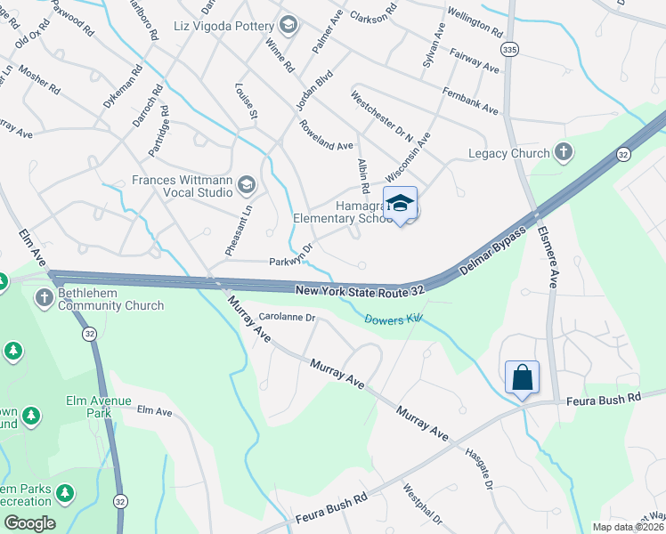 map of restaurants, bars, coffee shops, grocery stores, and more near 151 Jordan Boulevard in Delmar