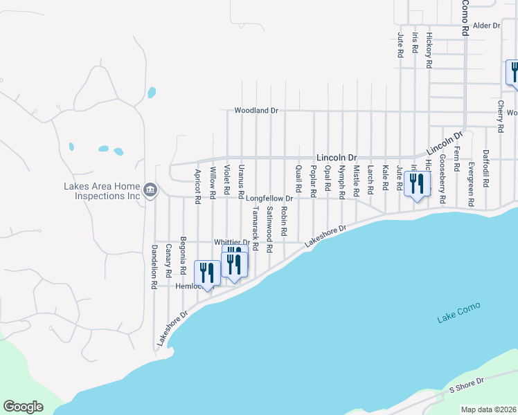map of restaurants, bars, coffee shops, grocery stores, and more near 3142 Tamarack Road in Lake Geneva