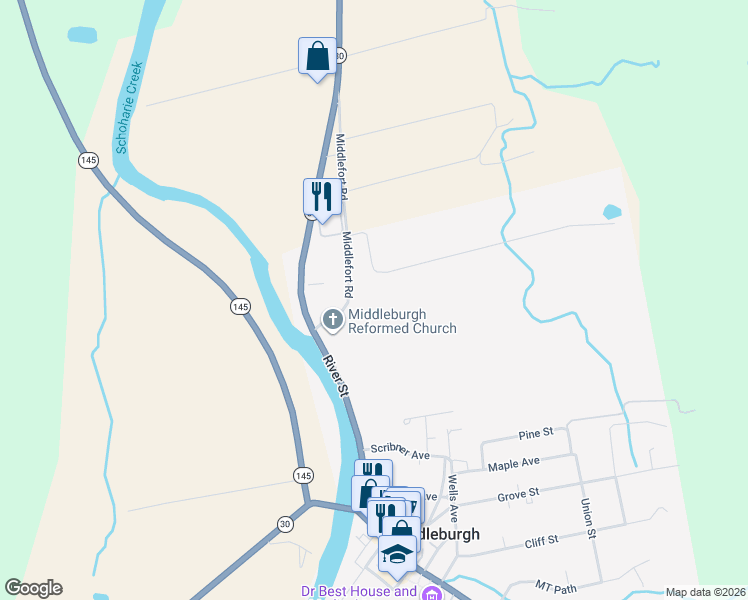 map of restaurants, bars, coffee shops, grocery stores, and more near 120 Middlefort Road in Middleburgh