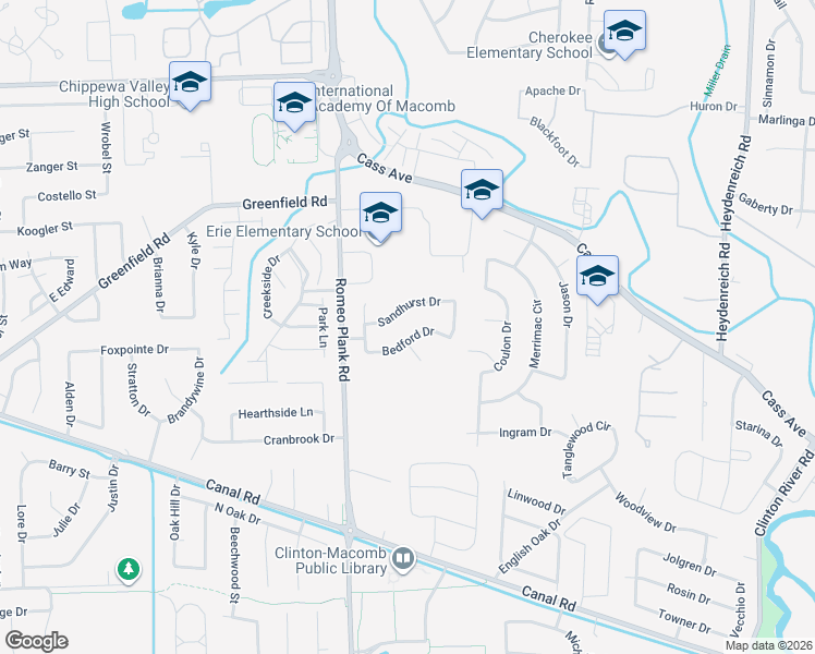 map of restaurants, bars, coffee shops, grocery stores, and more near 18780 Sandhurst Drive in Clinton Township
