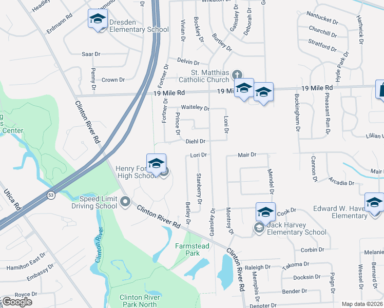 map of restaurants, bars, coffee shops, grocery stores, and more near 42353 Stanberry Drive in Sterling Heights