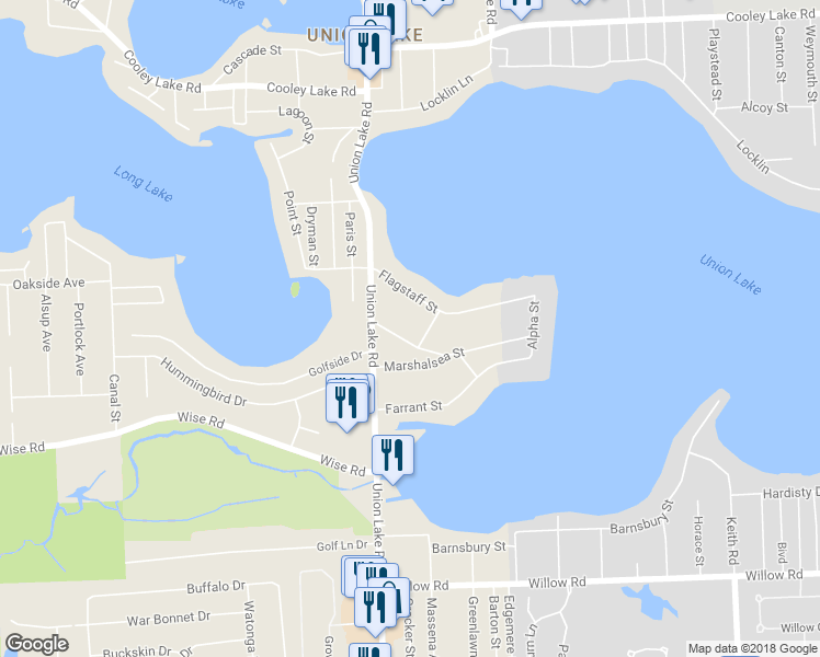 map of restaurants, bars, coffee shops, grocery stores, and more near 8144 Mario Street in Commerce Township
