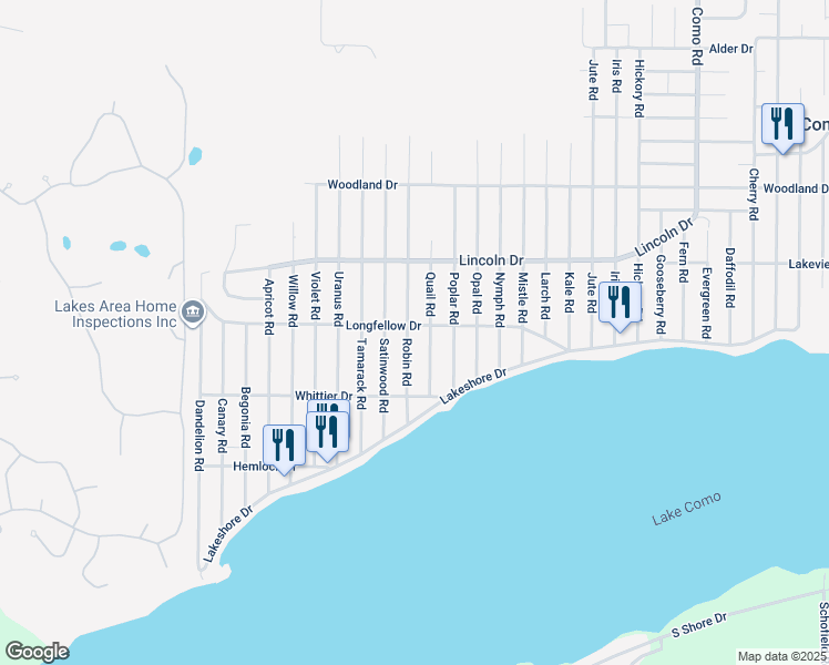 map of restaurants, bars, coffee shops, grocery stores, and more near N3142 Robin Road in Lake Geneva
