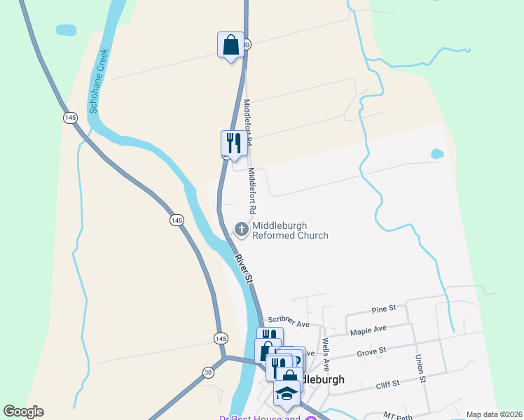 map of restaurants, bars, coffee shops, grocery stores, and more near 120 Middlefort Road in Middleburgh