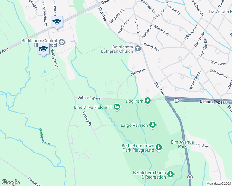 map of restaurants, bars, coffee shops, grocery stores, and more near 301 Derzee Court in Delmar
