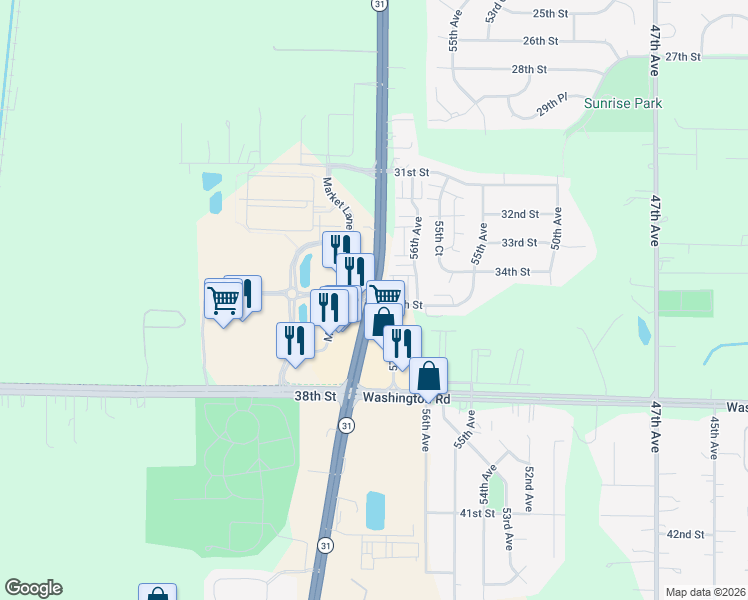 map of restaurants, bars, coffee shops, grocery stores, and more near Green Bay Road in Kenosha