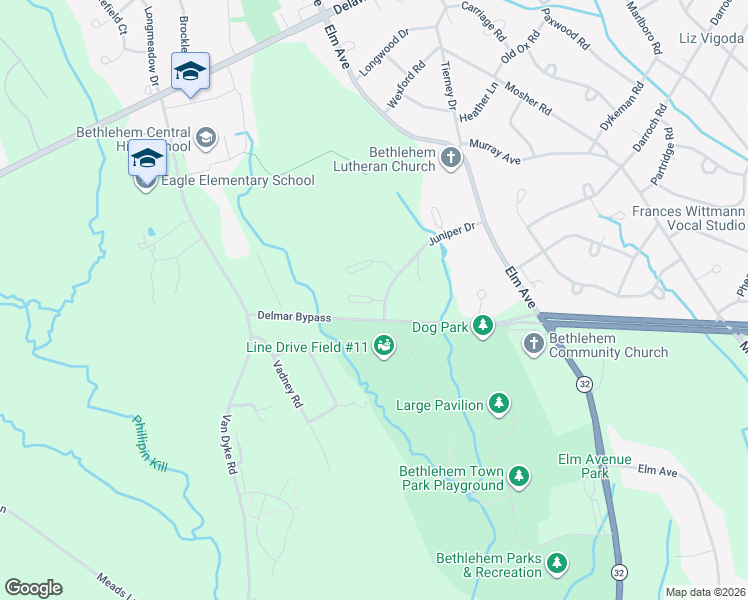 map of restaurants, bars, coffee shops, grocery stores, and more near 701 Derzee Court in Delmar