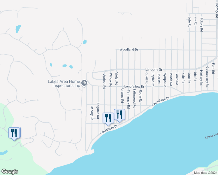 map of restaurants, bars, coffee shops, grocery stores, and more near N3153 Willow Road in Lake Geneva