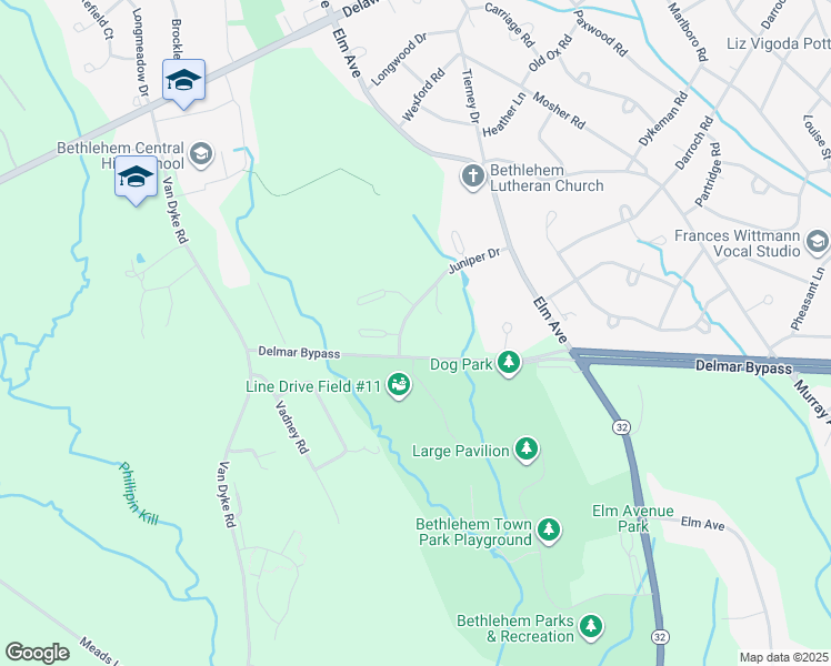 map of restaurants, bars, coffee shops, grocery stores, and more near 308 Catlyn Court in Delmar