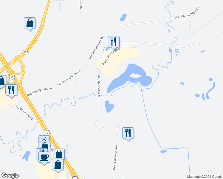 map of restaurants, bars, coffee shops, grocery stores, and more near 7037 Grand Geneva Way in Lake Geneva