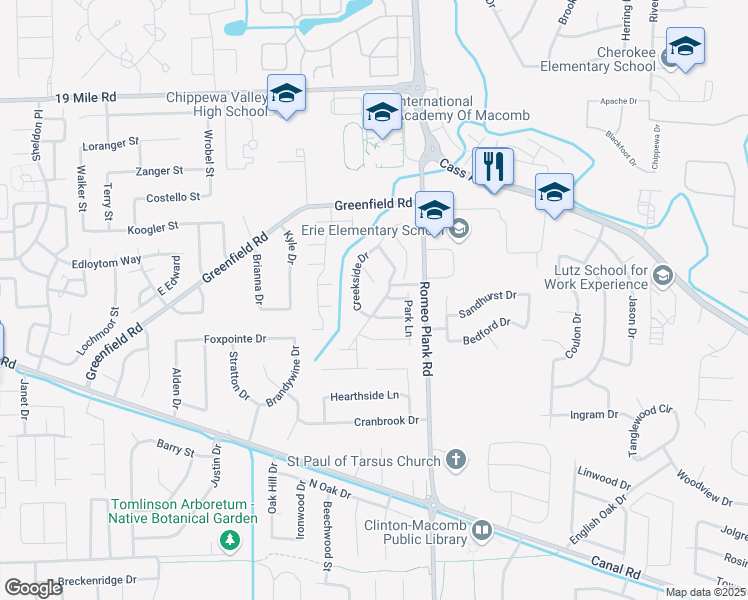 map of restaurants, bars, coffee shops, grocery stores, and more near 41984 Brookview Lane in Clinton Township