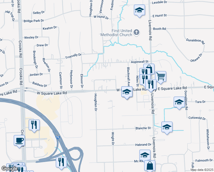map of restaurants, bars, coffee shops, grocery stores, and more near 368 Belle Meade Road in Troy