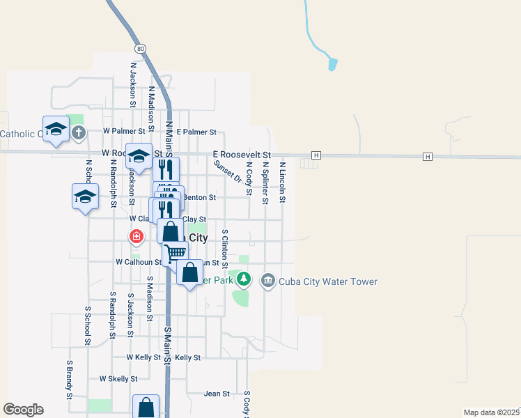 map of restaurants, bars, coffee shops, grocery stores, and more near 202 North Splinter Street in Cuba City