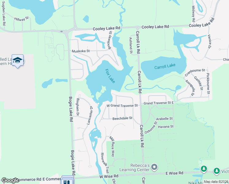 map of restaurants, bars, coffee shops, grocery stores, and more near 492 Charlevoix Street in Commerce Charter Township
