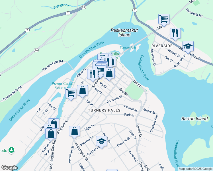 map of restaurants, bars, coffee shops, grocery stores, and more near 61 4th Street in Montague