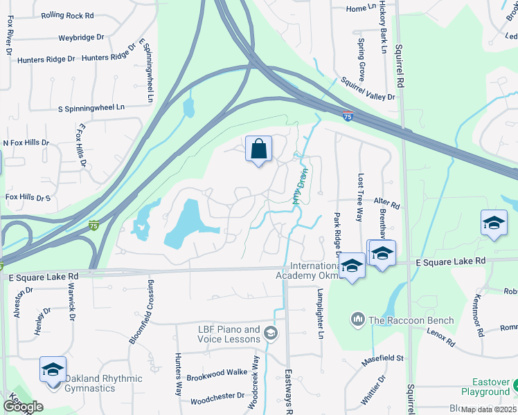 map of restaurants, bars, coffee shops, grocery stores, and more near 876 Edgemont Run in Bloomfield Hills