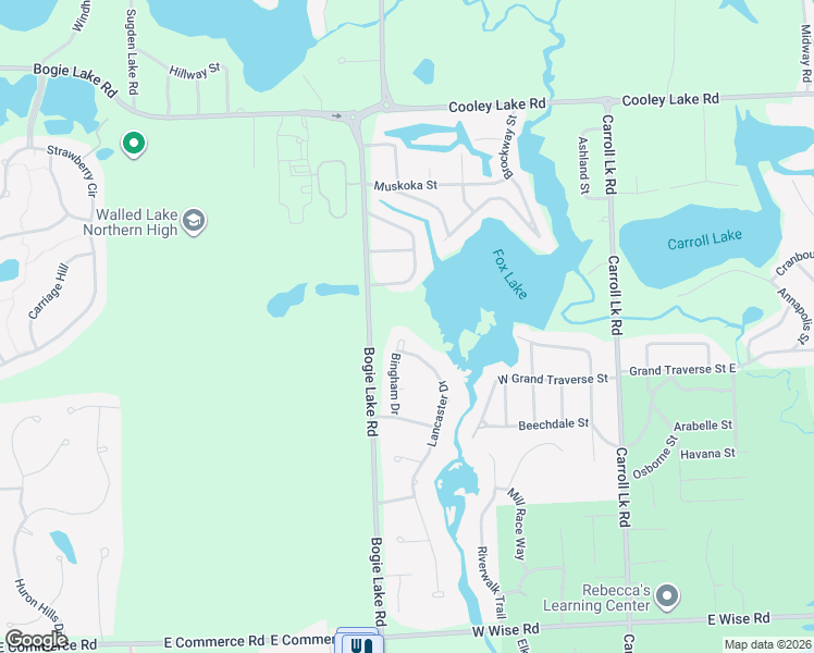 map of restaurants, bars, coffee shops, grocery stores, and more near 625 Candela Street in Commerce Charter Township