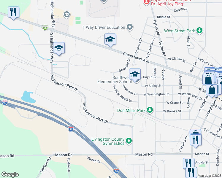 map of restaurants, bars, coffee shops, grocery stores, and more near 428 Umberland Court in Howell