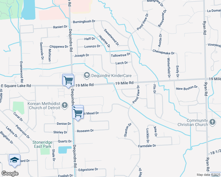 map of restaurants, bars, coffee shops, grocery stores, and more near 2525 Oak Trail Drive in Sterling Heights