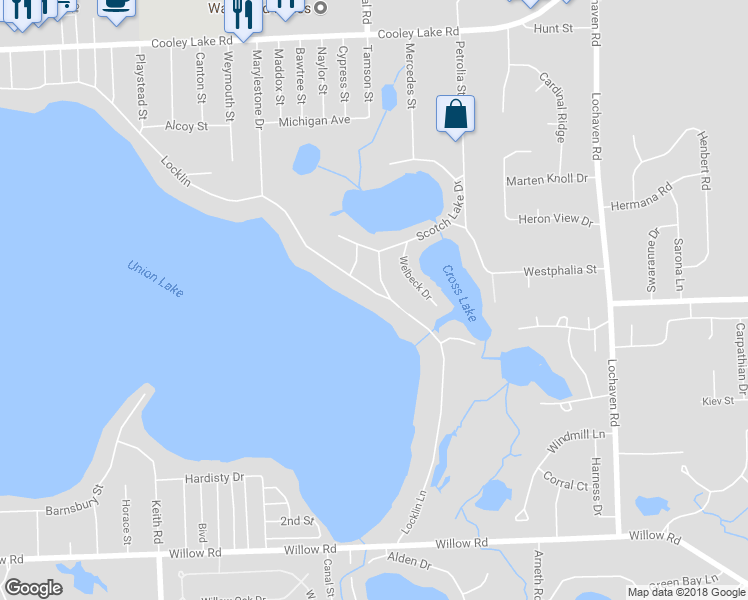 map of restaurants, bars, coffee shops, grocery stores, and more near 7015 Locklin in West Bloomfield Township