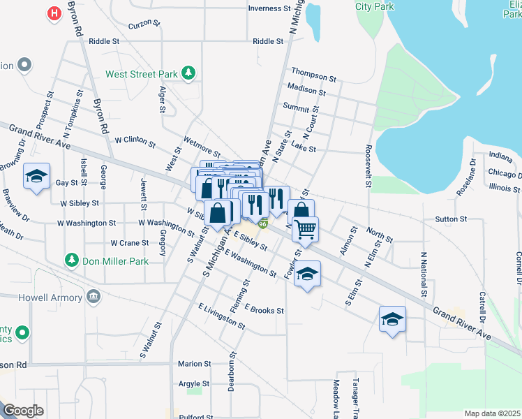 map of restaurants, bars, coffee shops, grocery stores, and more near 101199 North State Street in Howell