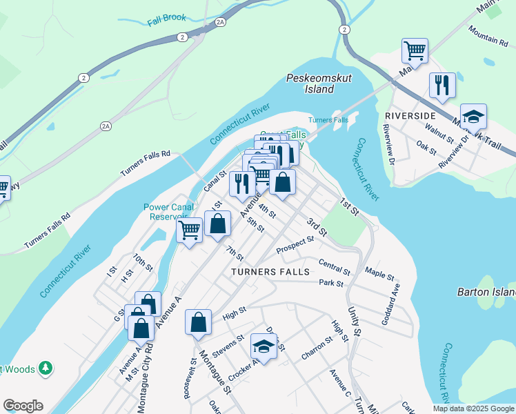 map of restaurants, bars, coffee shops, grocery stores, and more near 61 4th Street in Montague