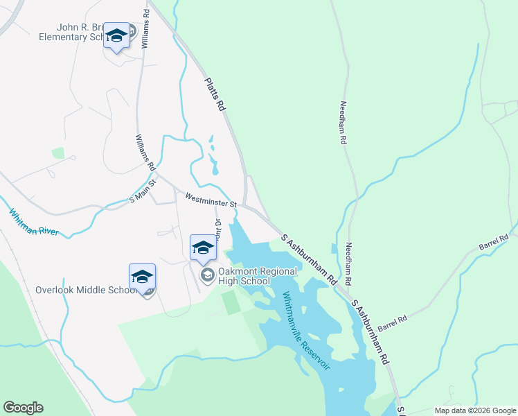 map of restaurants, bars, coffee shops, grocery stores, and more near 97 Platts Road in Ashburnham