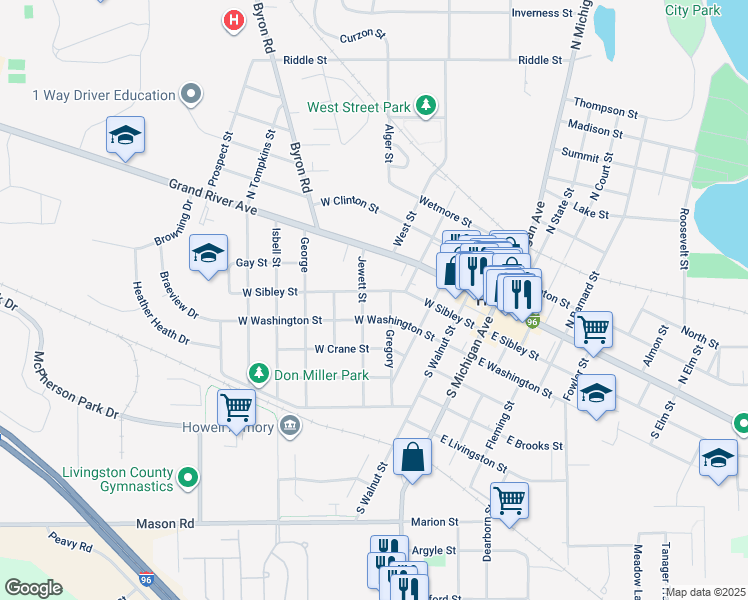 map of restaurants, bars, coffee shops, grocery stores, and more near 204 Jewett Street in Howell