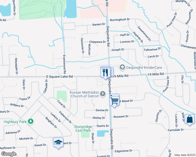 map of restaurants, bars, coffee shops, grocery stores, and more near 2937 East Square Lake Road in Troy