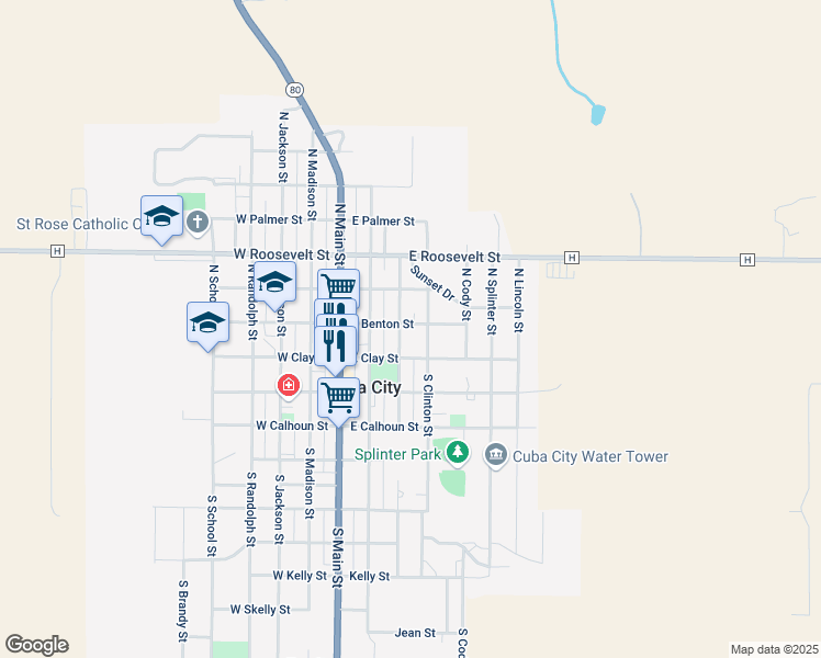 map of restaurants, bars, coffee shops, grocery stores, and more near 306 East Benton Street in Cuba City